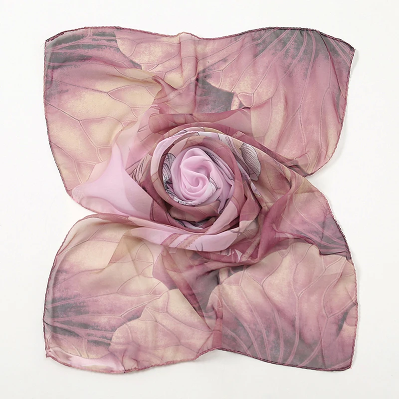 Lotusblütenmuster Simulation Seidenschal Damen Chiffon Schal Lange Gaze Leichter Halstuch Modischer Schal Hijab – Detail 4