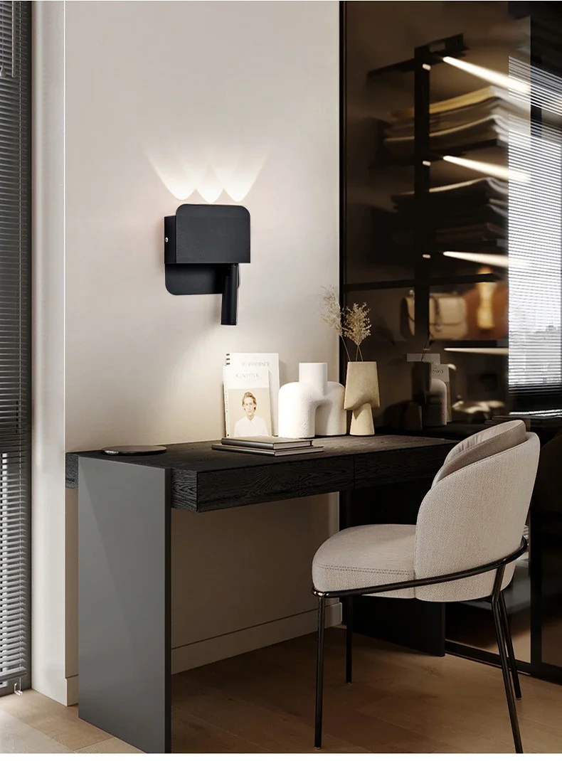 Modern Minimalist Led Wall Lamp USB Charging Indoor Bedroom Lamp Hotel Bedside Reading Lamp Wall Lights Sconce Switch AC 90~240V