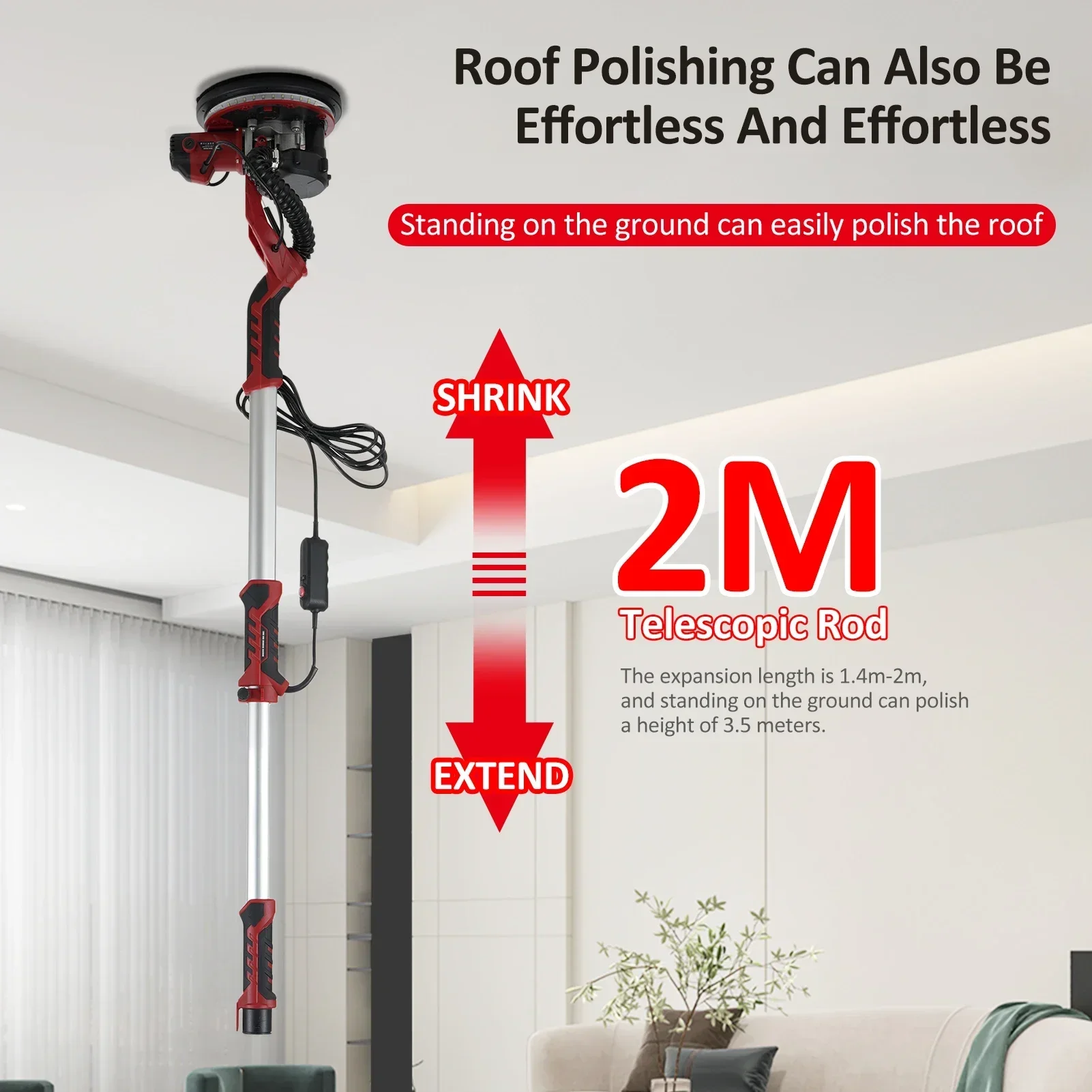 Ponceuse électrique girafe à aspiration automatique des poussières pour murs et plafonds, haute efficacité, sans poussière, pour le ponçage de mastic mural