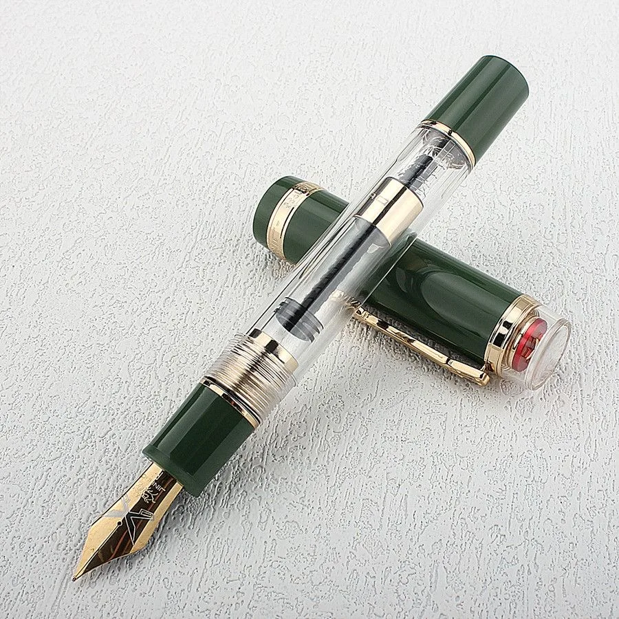 

Jinhao 1935 TIANDAO Fountain Pen Transparent Green Red Ink Pen F/M Nib Creative Golden Guitar Clip Office Pens Gift Supplies