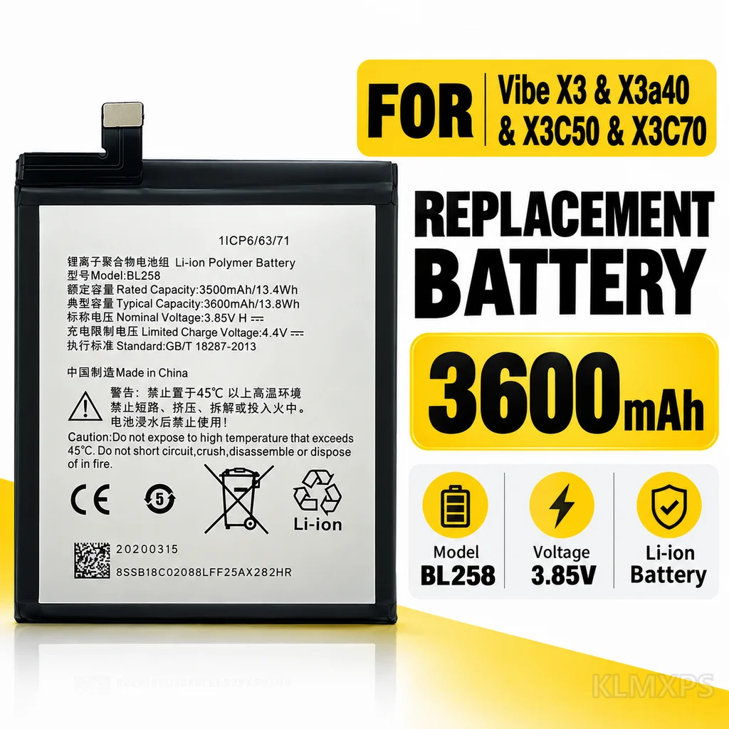 BL-258 3600mAh Phone Replacement Battery For Lenovo Lemeng X3 C50 C70 Vibe X3 X3C50 X3C70 X3A40 Mobile Phone Repair Battery