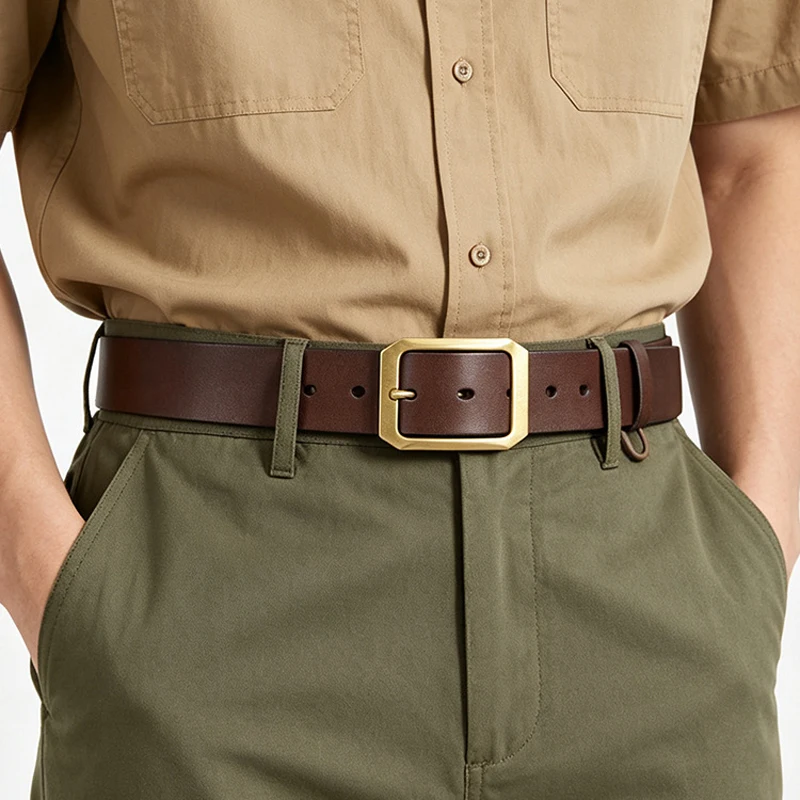 PU Leather Belt High Quality Metal Pin Buckle Cowhide Men's Belt Luxury Brand Simple Casual Soft Belt With Cargo Pants Jeans