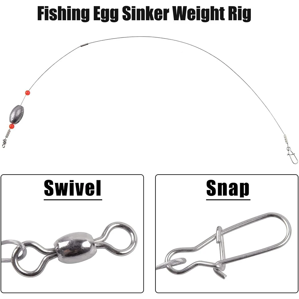 6Pcs Fishing Egg Sinker Weight Rigs Flounder Rig Saltwater Fishing Wire Leader with Egg Sinkers Swivels Snaps Connectors