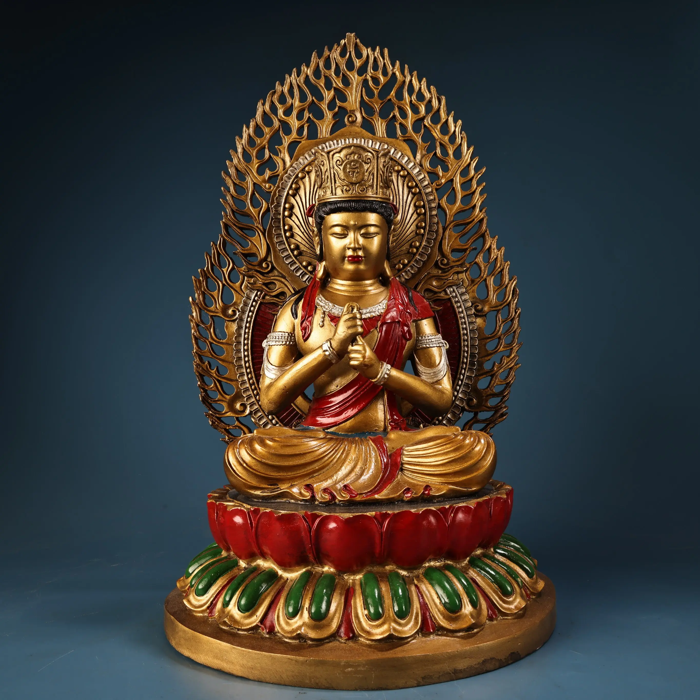 Vairocana Buddha Statue Bronze Painted Gold Gilded Serene Face Heavy Patina Fine Craftsmanship Home Altar Decor Gift