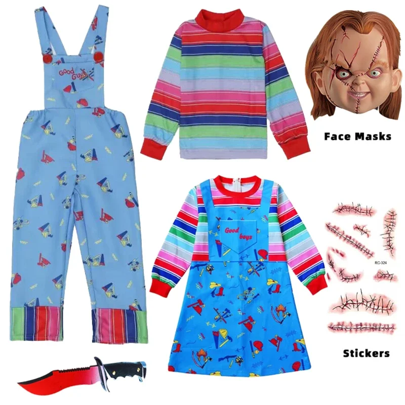 HN8 Chucky-Disfraz de Halloween para meninas e meninos, jogo infantil, Horro Chucky, festa de Halloween, adesivos de tatuagem) 4DC