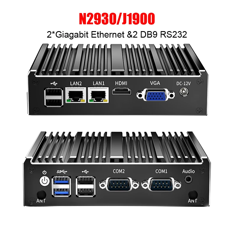 Intel Celeron Fanless Industrial IoT Mini PC N2840 N2930 J1900 2x COM RS232 RS485 2x Gigabit Ethernet Support WiFi 3G 4G SIM