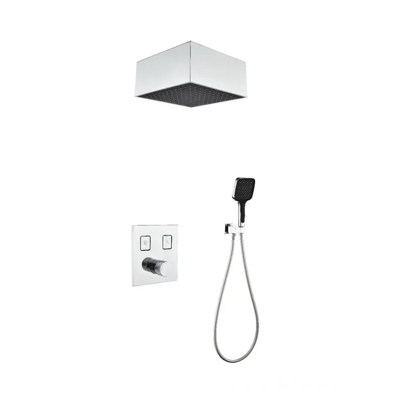 Modern Brass Square LED Thermostatic Shower Faucet Dual Handle Wall Mount Hot Cold Water Mixer Tap For Hotel Bathroom