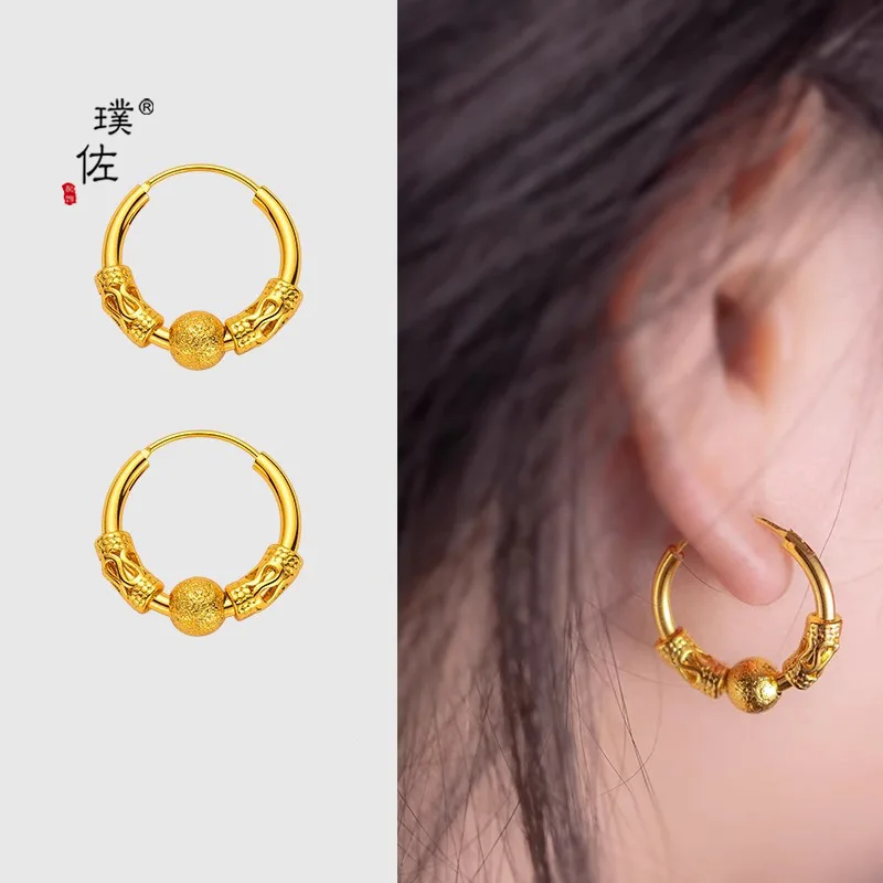 

Copper Sand Transfer Bead Earrings Fashionable Elegant High-end Exquisite Hoop Earrings Gift for Girlfriend