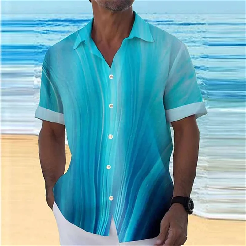 

XS-5XL new 2023 summer men's blue print casual shirt cardigan short sleeve thin breathable shirt beach outdoor Hawaiian shirt