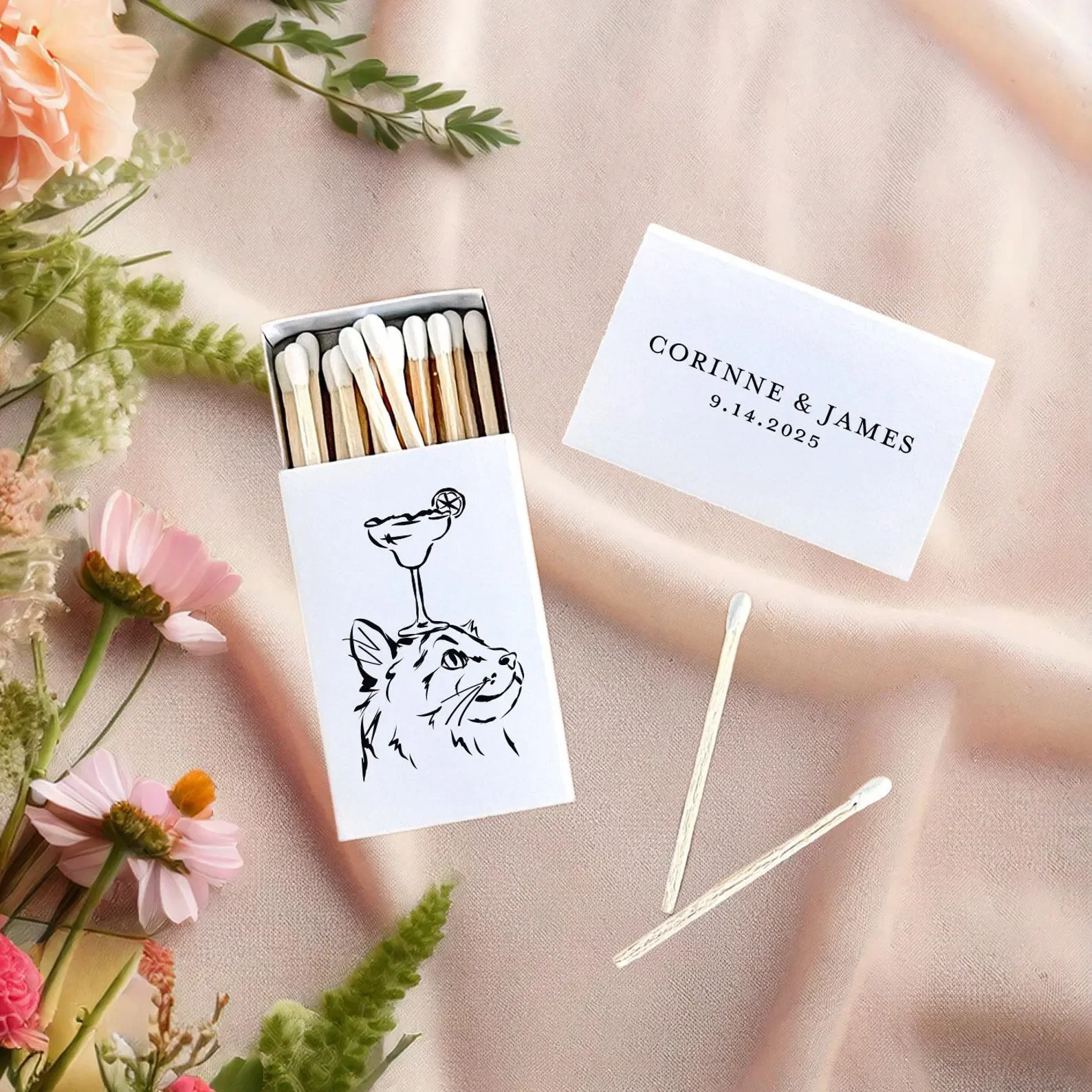 

Cat with Cocktail Glass Matchboxes: Custom Party Favors