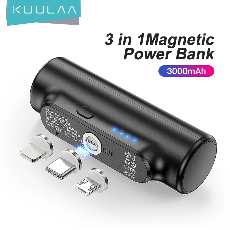 

KUULAA Magnetic Power Bank 3000mAh Mini Magnet Charger PowerBank For iPhone 15 14 Emergency Portable Magnetic External Battery