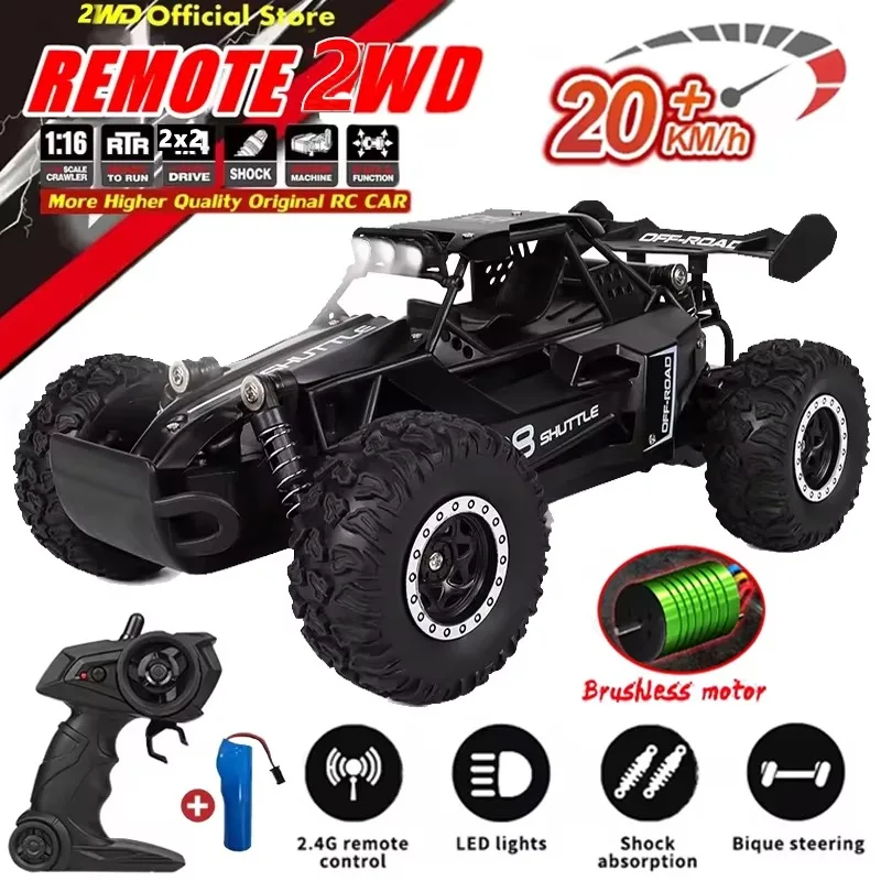 New RC Car 1:16 2WD with LED Light 2.4G 20KM/H High Speed Off-Road Climbing Remote Control Car Toy Gifts for Boys Girls Kids