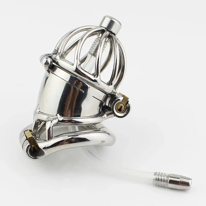 Male Chastity Cage Metal Penis Locked In Chastity Belt Device Men Cock Cage Urethral Stretcher Catheter Sex Toys Adult Toys Men