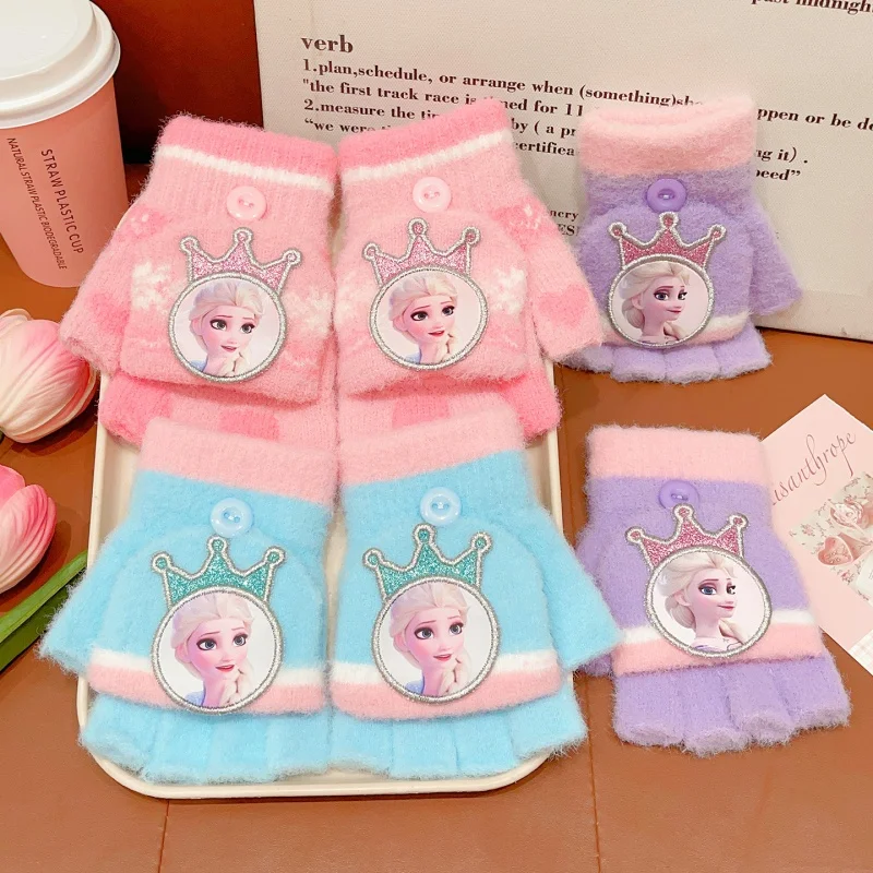 القطن المجمد إلسا الخريف الشتاء نصف إصبع سميكة خمسة أصابع الدافئة كامل إصبع الوجه حتى أفخم قفازات الفتاة هدية عيد ميلاد