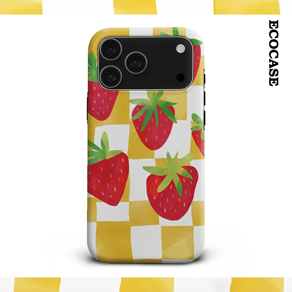 Erdbeeren Yellow Checker IPhone 17 Must-Haves Handyhülle für IPhone 17 16 15 14 13 12 11 Pro Max Plus Doppelschichtige Rückseite
