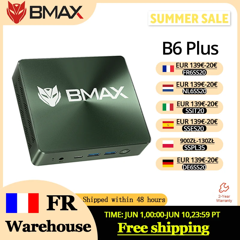 Mini PC BMAX B6 Plus : Intel i3-1000NG4, Windows 11, 12 Go DDR4, 512 Go NVMe SSD, WiFi 5, Bluetooth 4.2, 3 ×USB 3.0, 2 ×HDMI