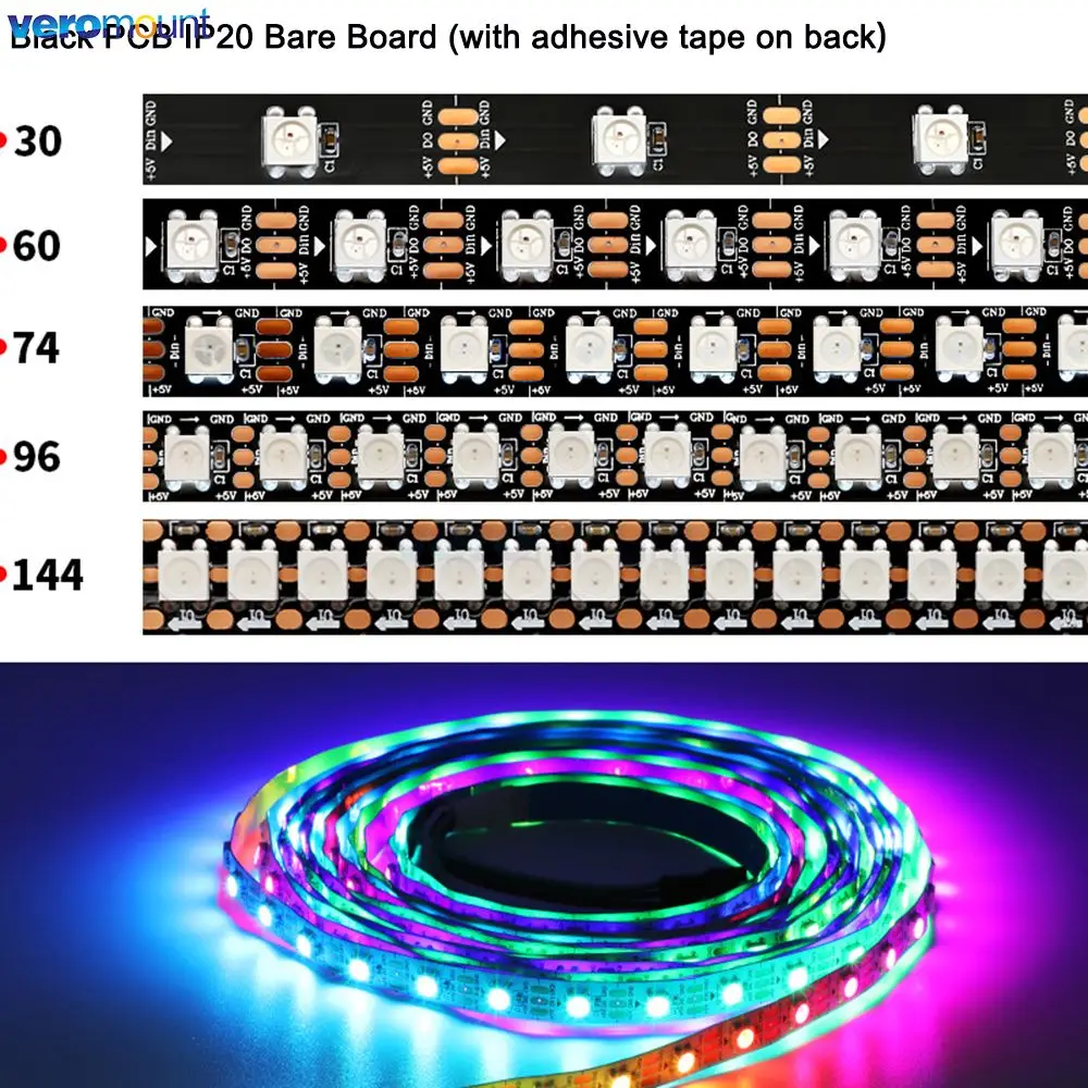 DC 5V WS2812B Individually Addressable 5050 RGB LED Strip WS2812 Smart Pixels LED Light Black White PCB IP20/65/67 Waterproof