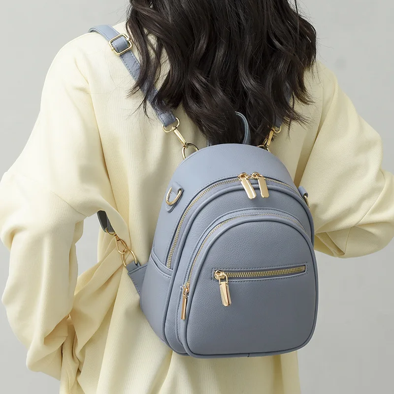 Multifunctional Backpack Women's Small Elegant Soft Leather Backpack Everyday Travel Shoulder Bag Versatile Daily Bag