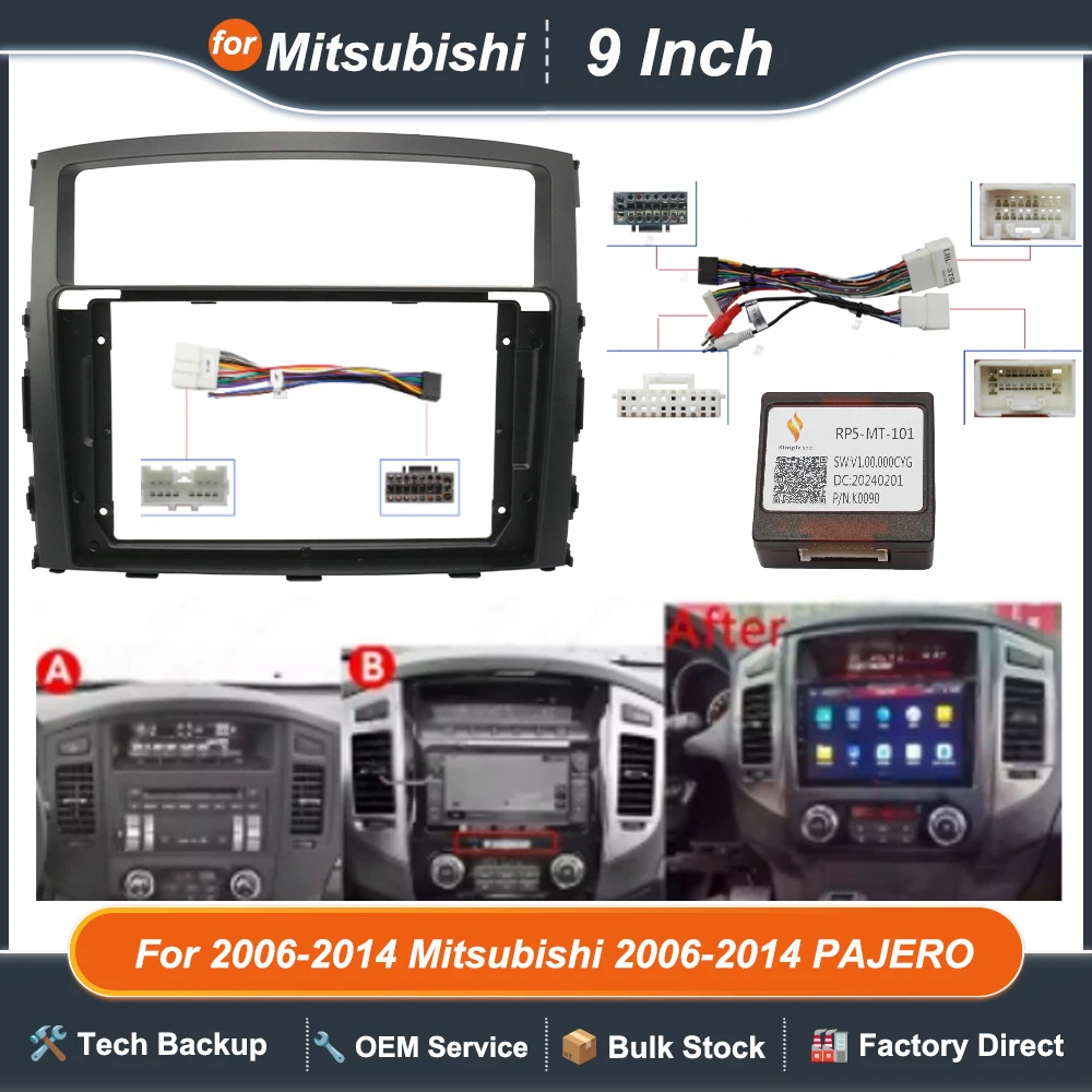 car DVD Radio Android For 2006-2014 Mitsubishi 2006-2014 PAJERO 9INCH Stereo dashboard screen video player Harness cables frame