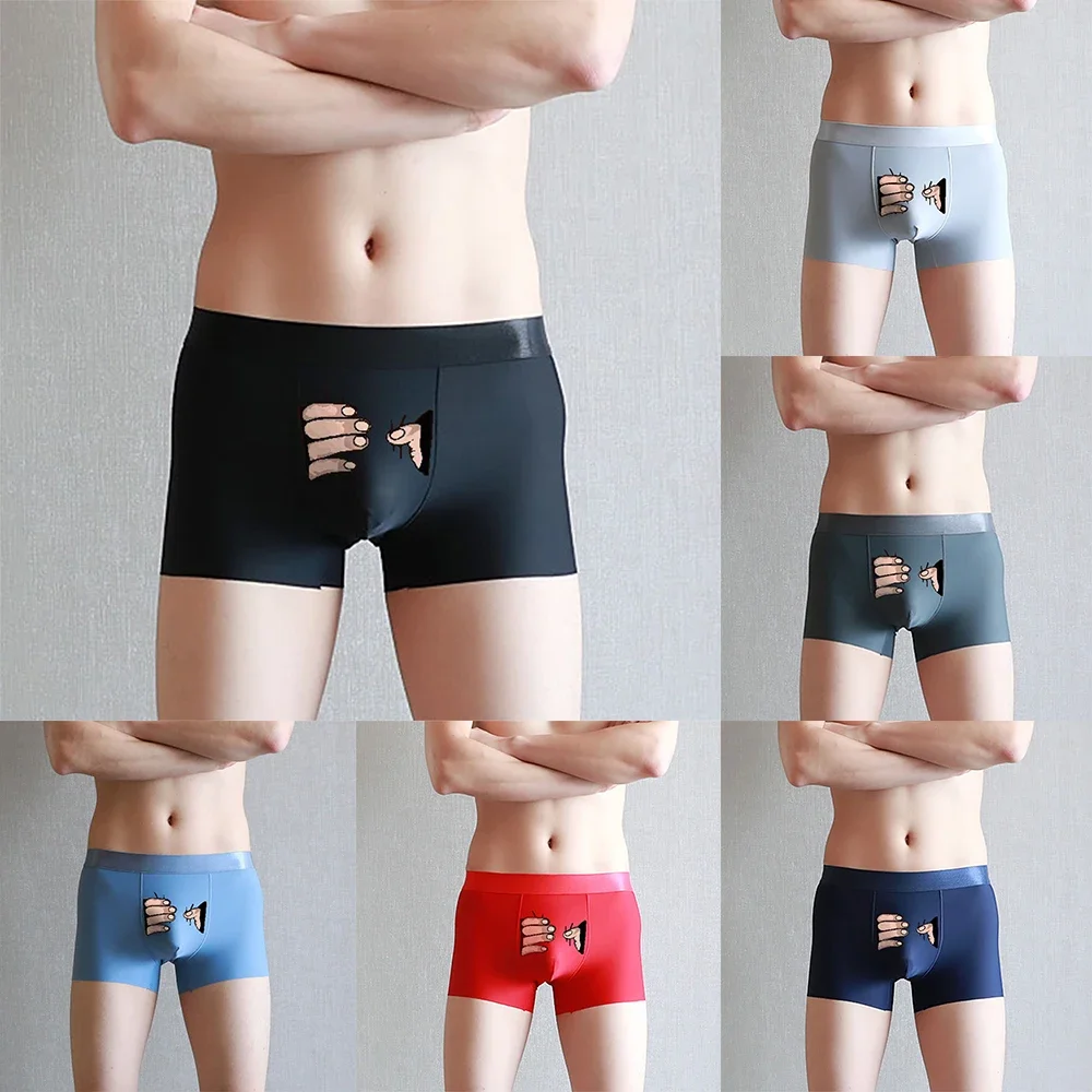 Lightweight Ice Silk Shorts for Men Funny Cartoon Underwear Cute Briefs Breathable Panties Comfortable