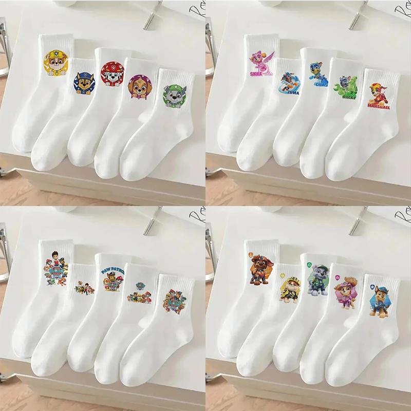 5 Stück Paw Patrols Lange Socken für Damen und Herren, atmungsaktive Cartoon-Socken mit Skye, Chase und Rubble, Socken für Männer und Frauen, aus gekämmter Baumwolle, modische Socken.
