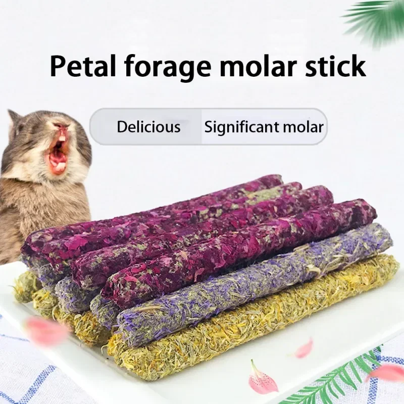 6Pcs Rose Calendula Lavender Stick Molar Chew Toy for Rabbits Chew Sticks for Hamster Chinchilla Guinea Pig Molar Treats Snack