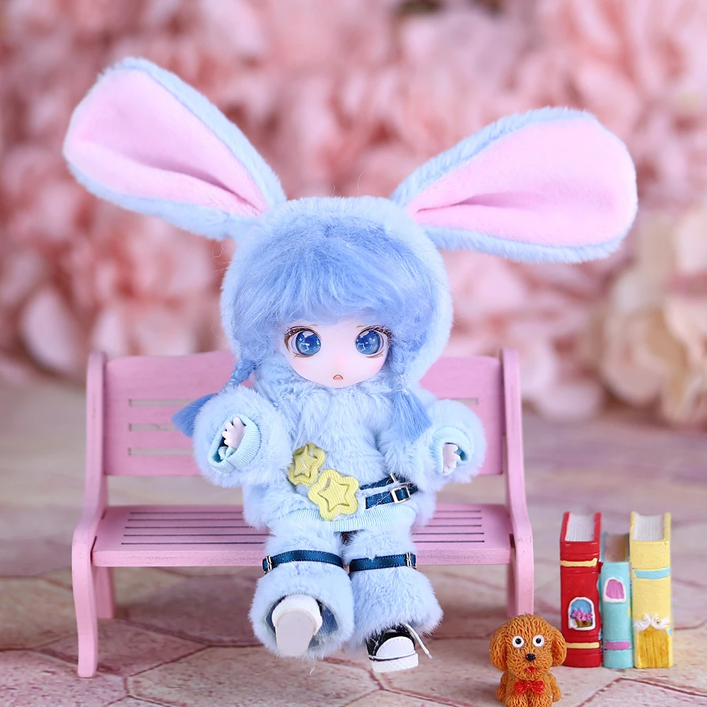 Blue Rabbit Dream Fairy 13cm OB11 Maytree Doll Collectible Cosplay Style Kawaii Toy Figures Birthday Gift for Kids