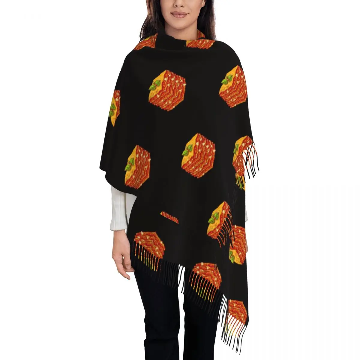 

Lasagna Pasta Bake Italian Food Scarf Tassel Scarves Women Soft Warm Shawls and Wraps Large Fall Winter Shawl Wrap