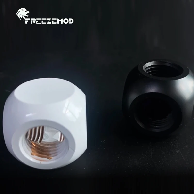 FREEZEMOD G1/4 3X Inner Thread,Multi-channel Cube Tee T-shaped Ball Fitting HDTD-3STB