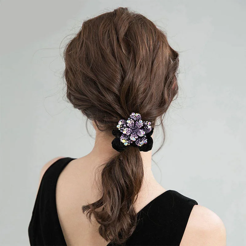 Diamond Flower Large Hair Tie Hair Rope Elastic Hair Rubber Band Accessories Tie Headdress Headwear Ponytail Holder New