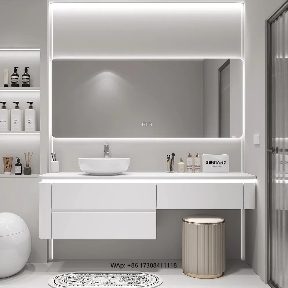 

Furniture Modern Design Wood Double Sink Waterproof Bathroom Cabinet Bathroom Vanities Sets With Sink and Mirror