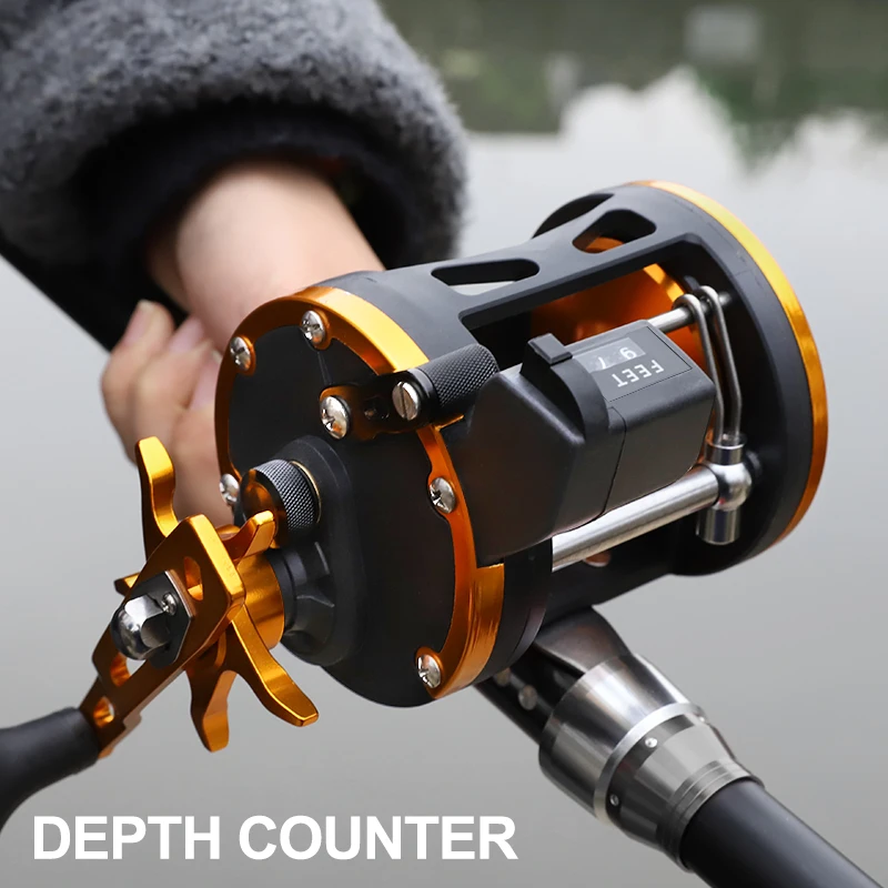 amazon sea reel with meter fishing BILLINGS Line Counter Trolling Fishing Reel Right Hand Casting Sea Reel  3.8:1/3+1BB Max Drag 15KG Saltwater Fishing Reels