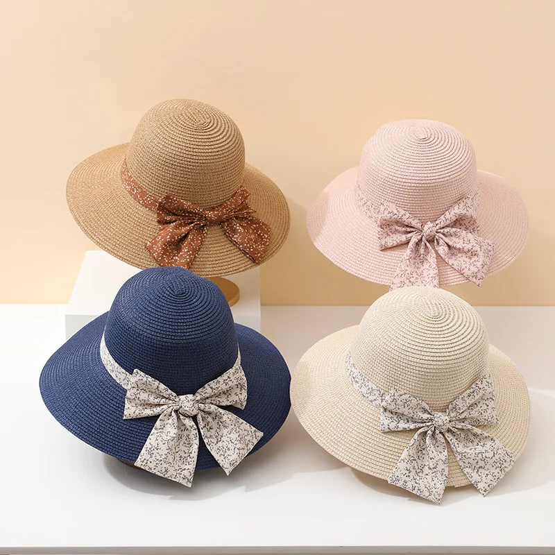 Sommer Damen Panama Strohhut mit Schmetterlingsbandkuppel Sonnenschutzkappe für Strandreisen Sonnenschutzzubehör