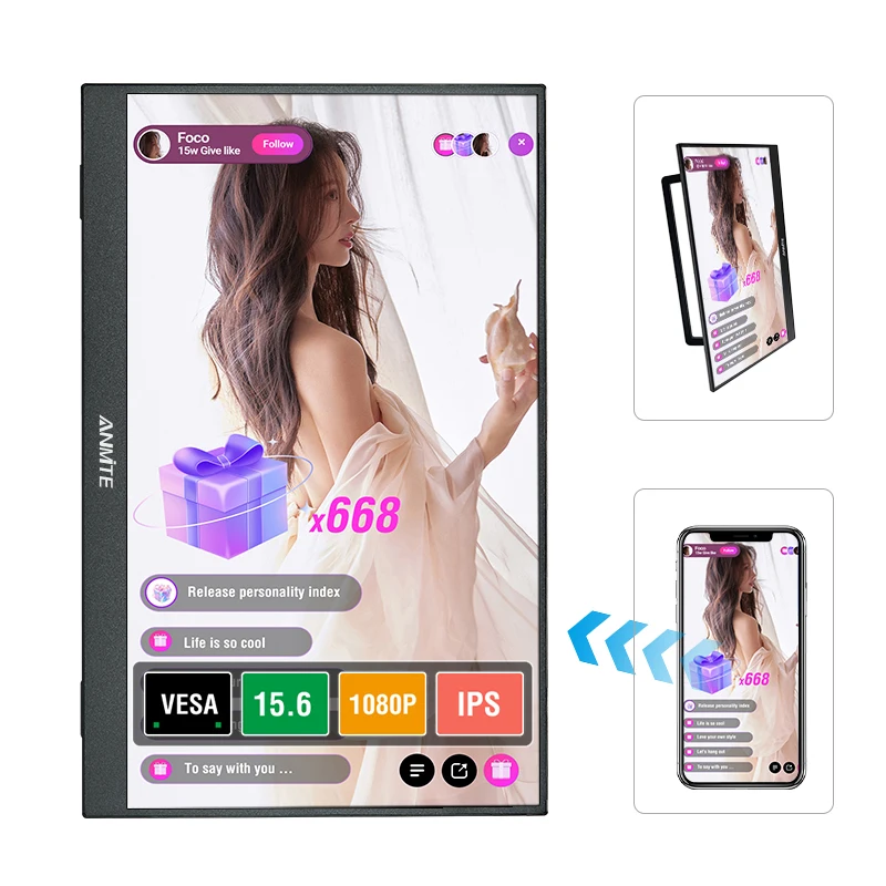 

Anmite 15.6 Inch Wireless Projection Monitor Automatic rotation Portable Display for Laptop, Mac and Phone WiFi Projection