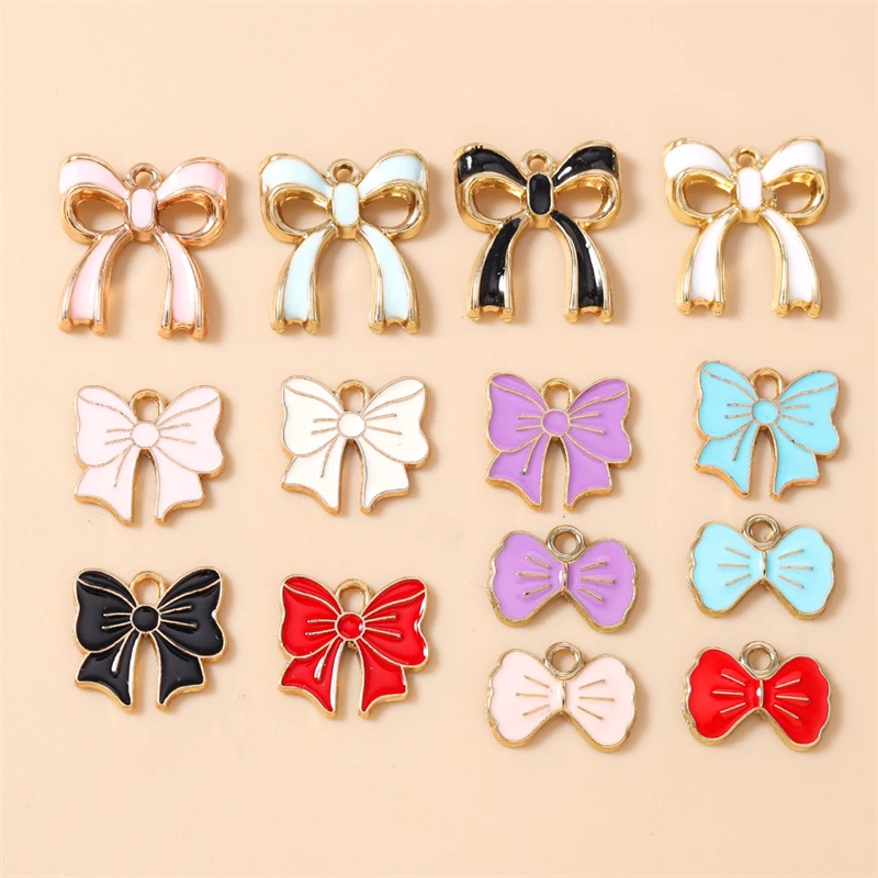 20 Stück niedliche, bunte Emaille-Schleifen-Anhänger zum Basteln von Ohrringen, Halsketten, Armbändern, DIY-Bastelarbeiten und Schmuckaccessoires – Detail 1
