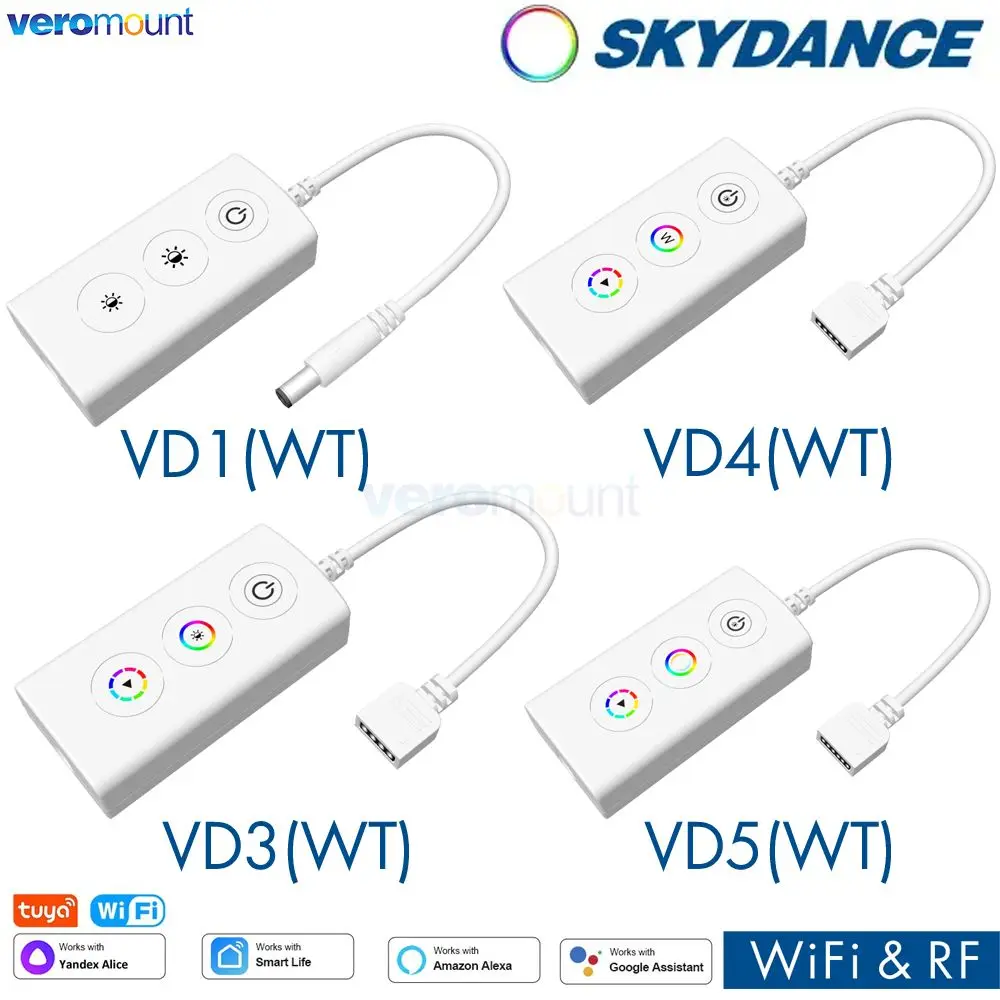 Skydance Mini WiFi & RF 3-Button LED Dimmer VD1(WT) RGB VD3(WT) RGBW VD4(WT) RGB+CCT VD5(WT) LED Controller 5-24V DC LED Strip