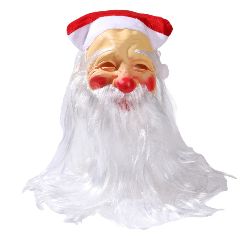 Christmas Adults Facewear Santa Claus Cosplay Facewear with Realistic Beard Headwear for Party Masquerade Costume Props