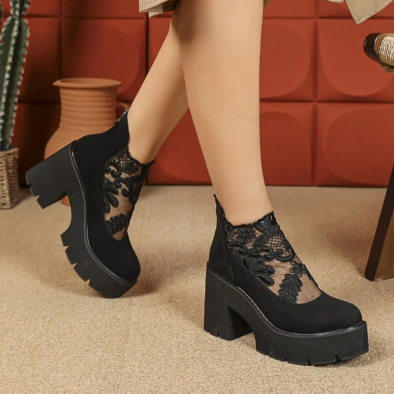 المرأة الدانتيل أحذية بكعب موضة السيدات صندل بتصميم روماني تنفس السيدات أحذية أنيقة السيدات مضخات شبكة جديدة Sandalias De Tacón