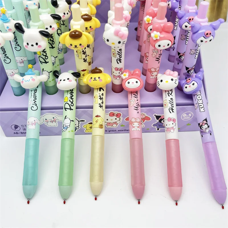 36pcs/lot Sanrio Kuromi Melody Cinnamoroll Press Gel Pen Cute 0.5mm Black Ink Gel Pens Promotional Gift Office School Supplies