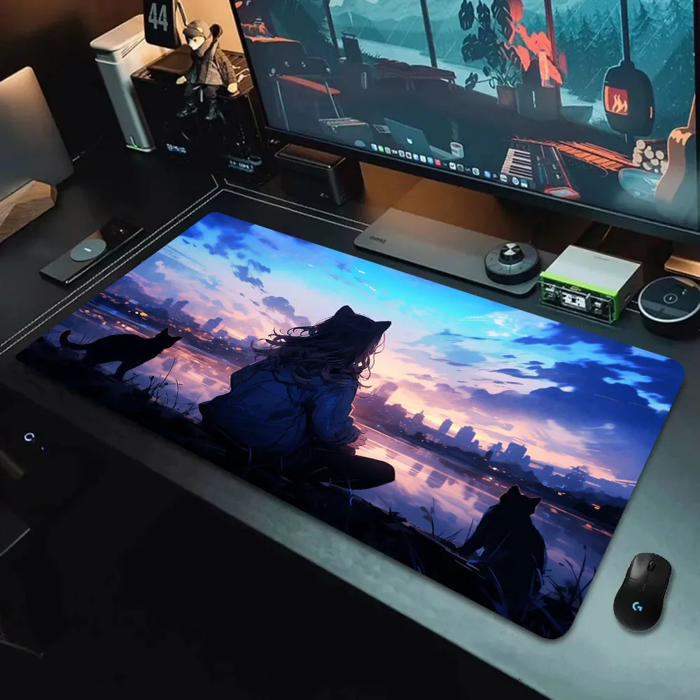 

Sunset animation scenery extra large gaming mat office accessories mouse pad computer game tablet glue seam desktop mats XXL