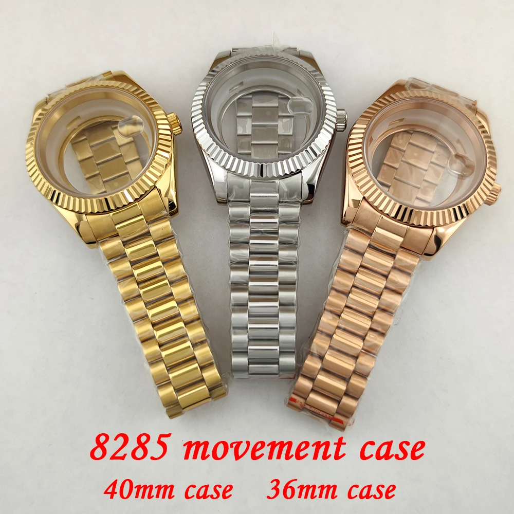 40mm case 36mm 8285 Watch case steel case Sapphire Crystal Glass For Miyoda 8285 Movement 904L stainless steel strap 8285 MOVT