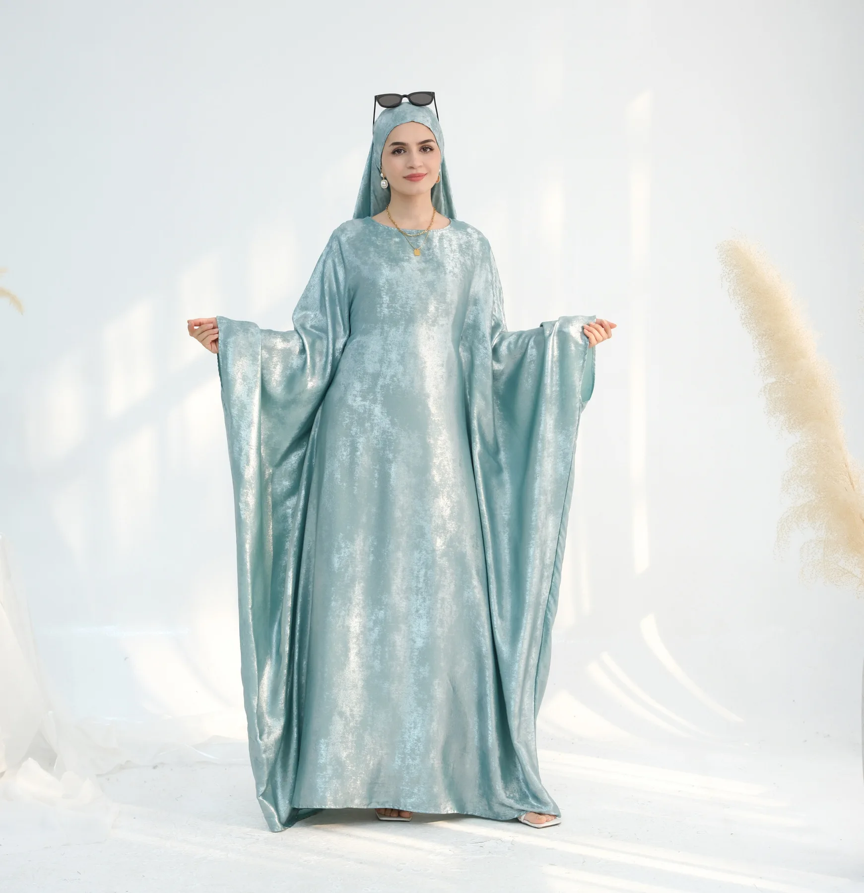 

Women's Open Front Abaya Dress - Modest Round Neck Kaftan with Wide Sleeves | Lightweight Polyester Long Coat for Daily Wear Rel