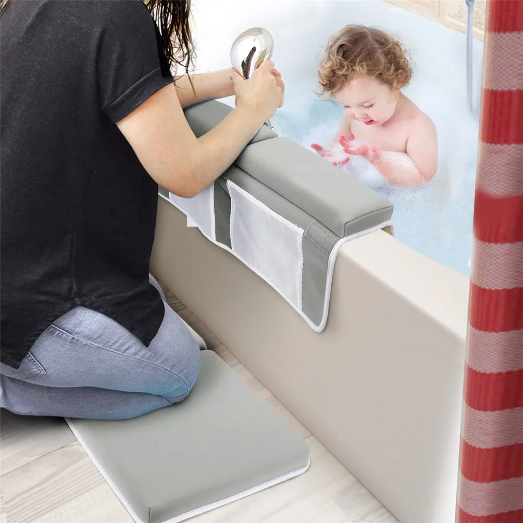 Baby Bath Kneeler with Elbow Rest Pad Set Thick Bathtub Kneeling Mat for Knee Arm Support