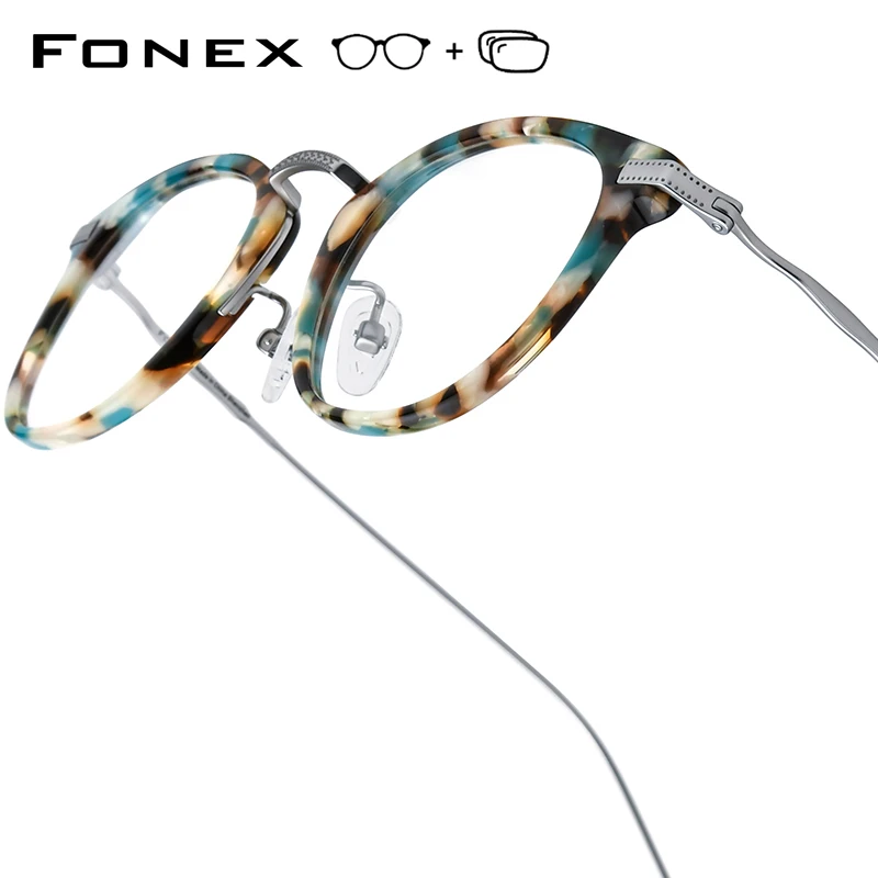 FONEX Progressive Prescription Glasses Anti Blue Myopia Optical Lens Eyewear Women Square Eyeglasses Titanium Custom Frame 845