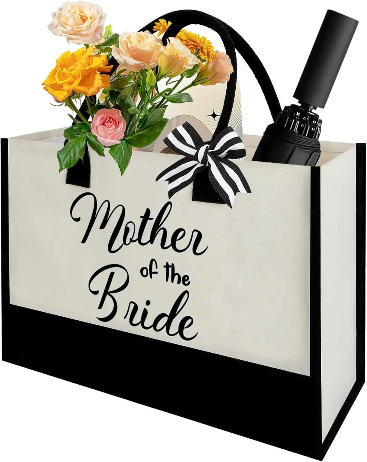 

1 шт. Холщовая сумка-тоут для матери невесты, большая многоразовая пляжная сумка для покупок, подарок на девичник/помолвку для женщин, черно-белая