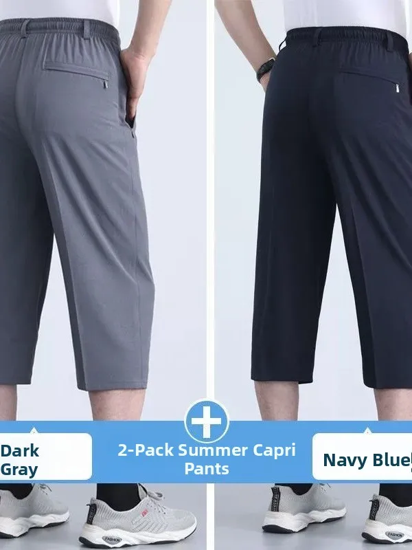 Pantaloni casual asciutti Qui in seta di ghiaccio sottile nuova estate Pantaloni a vita alta da uomo di grandi dimensioni diciotto pantaloni larghi e dritti da uomo