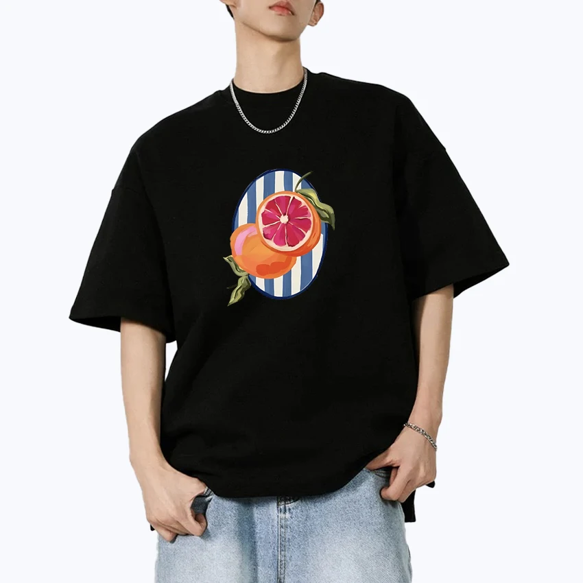

Hot sale Cartoon grapefruit Graphics print Oversized T-shirt Fashion style Men Women100% Cotton short sleeve t-shirts Unisex Top