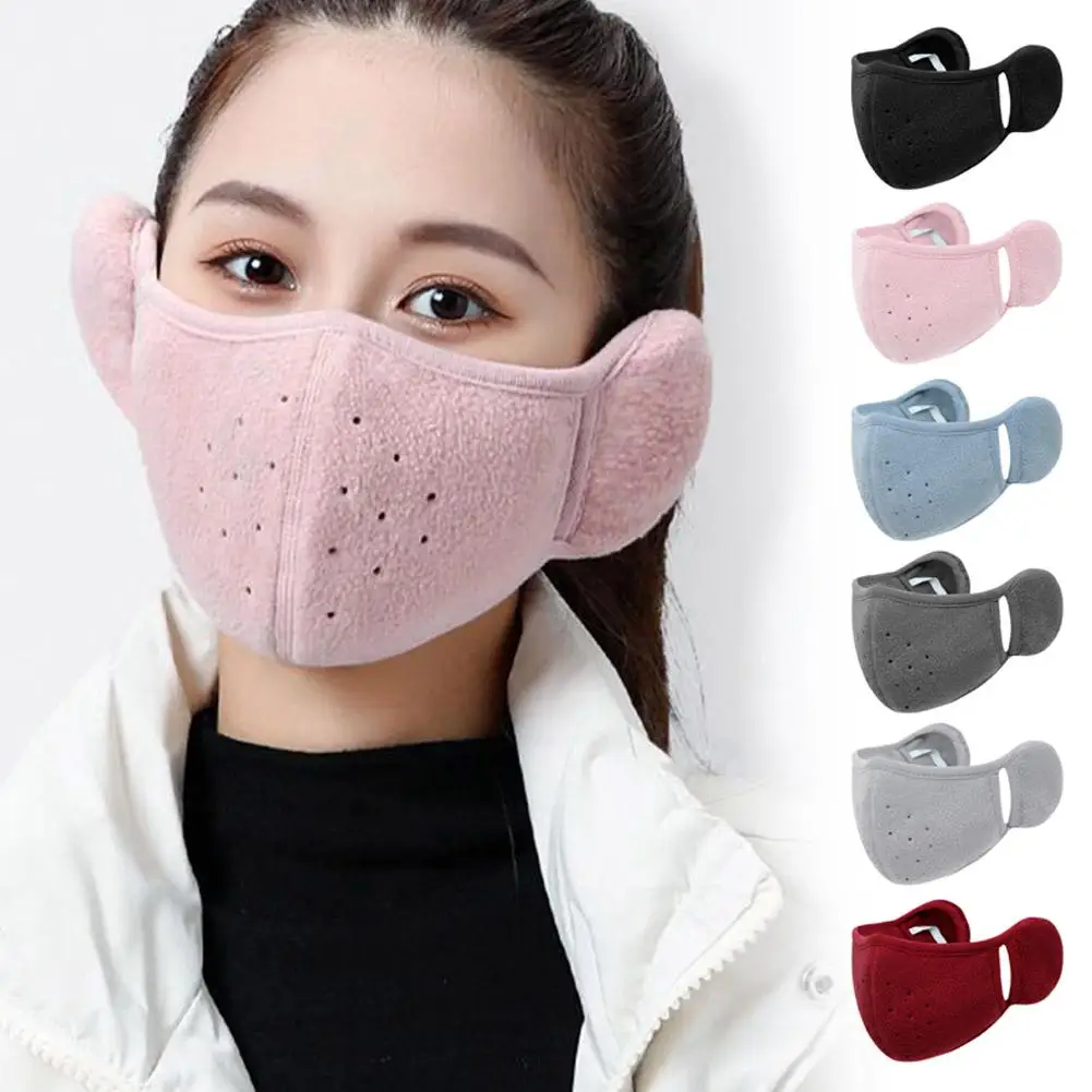 Winter Fleece Earmuffs with Windproof Mouth Cover Unisex Warm Ear Warmer Breathable Face Mask for Outdoor Activities A4E9