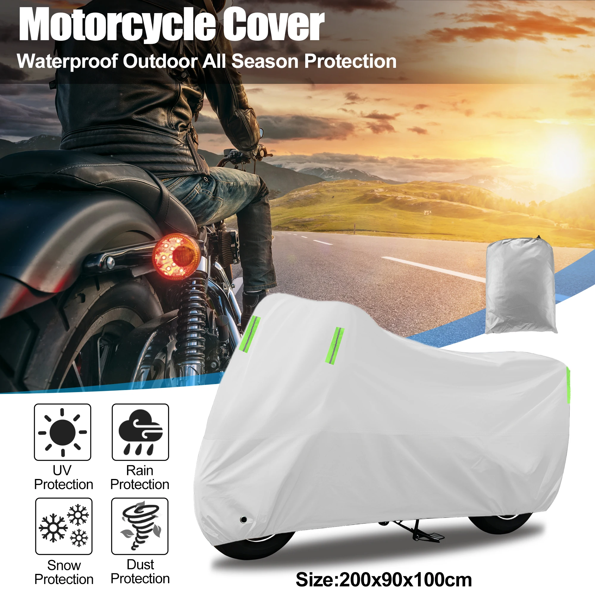 UXCELL Motorcycle Cover 200cmx90cmx100cm Outdoor Waterproof Motorbike Cover Full Cover Universal Protection Aniti-UV