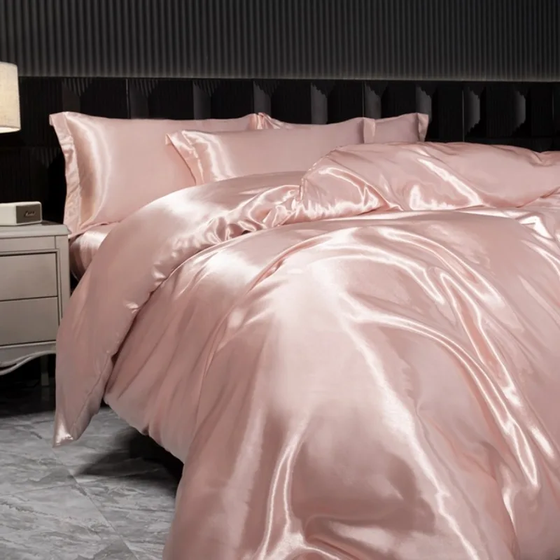 

Новый однотонный легкий роскошный шелковый комплект из четырех предметов, цветной Ding, имитация шелка, простое европейское и американское постельное белье